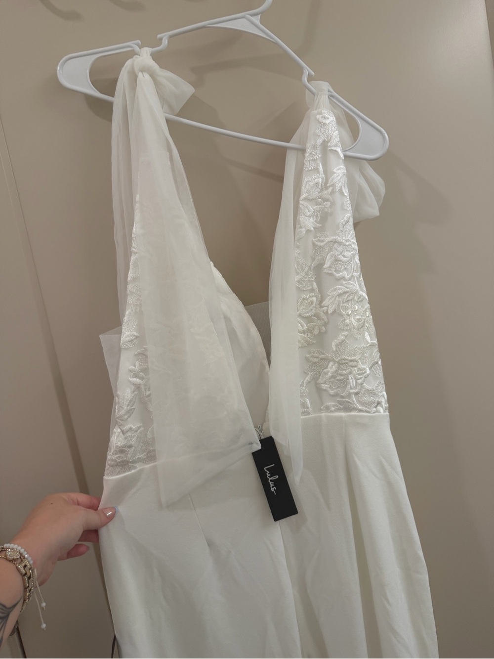 Lulu's White Lace Bodice Tie-Shoulder Jumpsuit - Picture 3 of 4